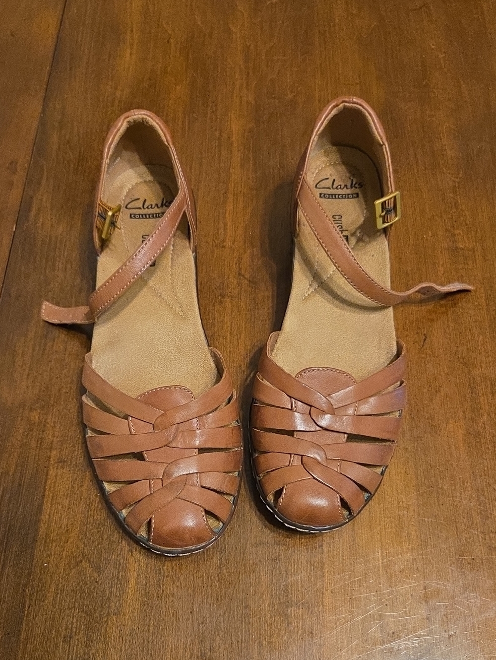 Clarks Women's Brown Woven Leather Ankle-Strap sandals